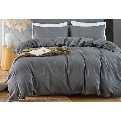 King Size Grey Vintage Washed Cotton Quilt Cover Set(3PCS)