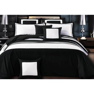 King Size Black-White Striped Quilt Cover Set(3PCS)