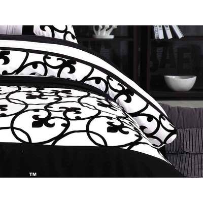King Size White and Black Flocking Quilt Cover Set(3PCS)