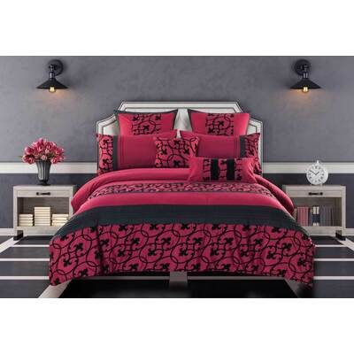 King Size Afton Red and Black Quilt Cover Set (3PCS)