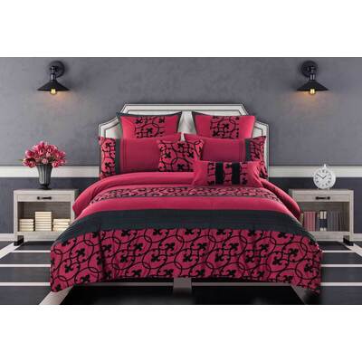 Queen Size Afton Red and Black Quilt Cover Set (3PCS)
