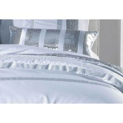 Super King Size White Striped Sequins Quilt Cover Set(3PCS)