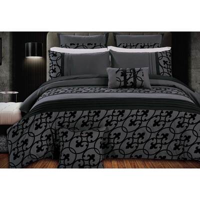 Super King Flocking Charcoal Black Quilt Cover Set (3PCS)