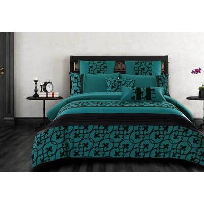 Super King Halsey Teal and Black Quilt Cover Set (3PCS)