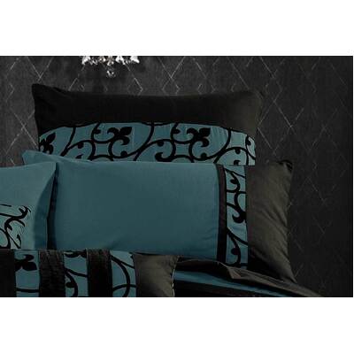 Super King Size Dark Teal Black Flocking Quilt Cover Set(3PCS)