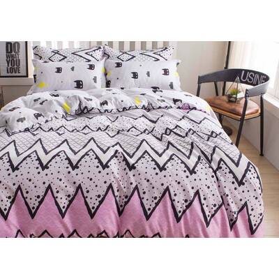 Queen Size 3pcs Pink with Cute Black Pattern Quilt Cover Set