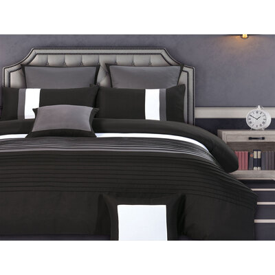 King Size Black and Grey Rich Pintuck Quilt Cover Set (3PCS)