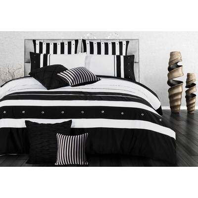 King Size Black White Striped Quilt Cover Set(3PCS)