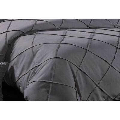 King Size Grey Diamond Pintuck Quilt Cover Set(3PCS)