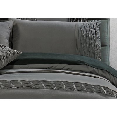 King Size Stone Grey Pintucking Quilt Cover Set (3PCS)