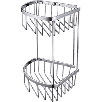 2-Tier Corner Bathroom Basket Shelf Rail Rack