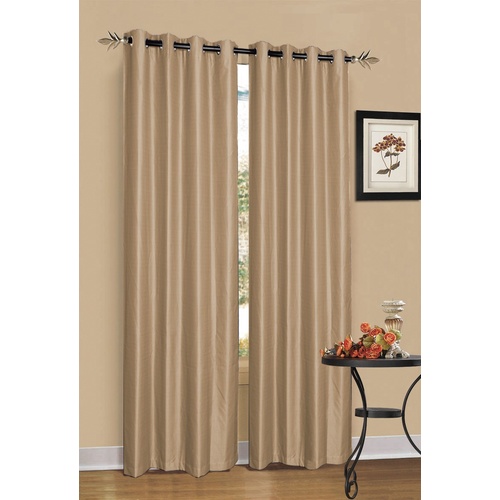 2 x Latte/Light Brown 100% Blockout Eyelet Curtains 300cm x 230cm (Drop)