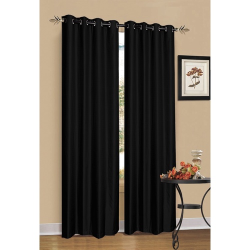 2 x Black 100% Blockout Eyelet Curtains 240cm x 230cm (Drop)