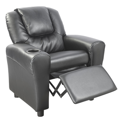 Pu Leather Kids Recliner With Drink Holder