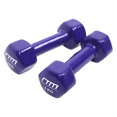 2Kg Dumbbells Pair Pvc Hand Weights Rubber Coated