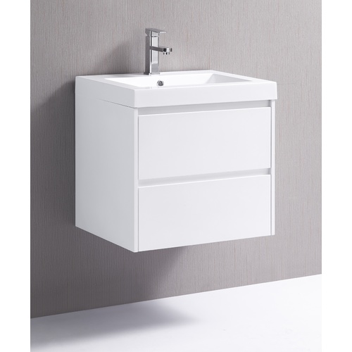 600mm Wall Hung Bathroom Vanity Unit With Polyurethane Finish, Poly Marble Basin - Della Francesca