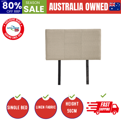 Linen Fabric Single Bed Headboard Bedhead - Beige