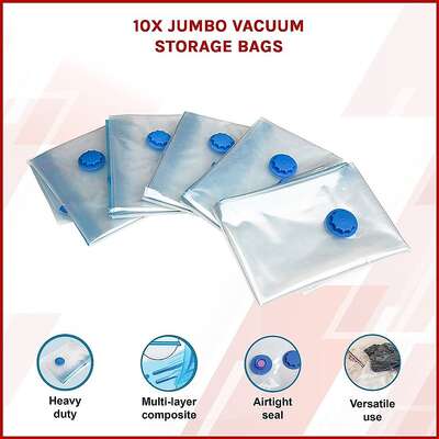 10X Jumbo Vacuum Storage Bags – Space Saver Seal Bags for Clothes, Bedding, Blankets & Travel Organisation