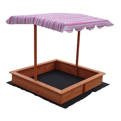 Kids Wooden Toy Sandpit with Adjustable Canopy