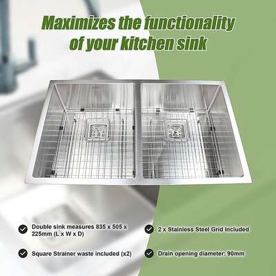 835x505mm Handmade 1.5mm Stainless Steel Kitchen Sink with Waste and Grid