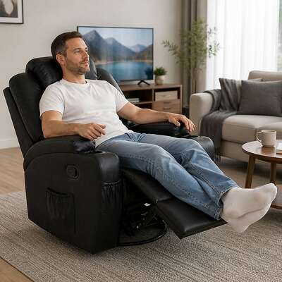 Heated Massage Chair – Black PU Leather 360° Swivel Recliner