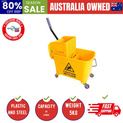 20L Deluxe Mop Wringer Bucket Side Press Janitor Commercial Cleaning