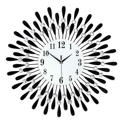 Large Modern 3D Crystal Wall Clock Luxury Art Metal Round Home Decor