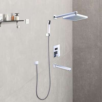 8" Rain Shower Head Straight Wall Arm Mixer Set Wall Bath Spout Outlet Tap