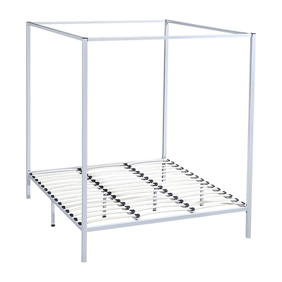 4 Four Poster King Bed Frame Slat Support Wooden Frame King Size