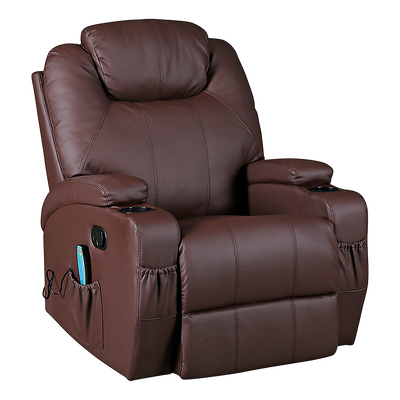 Brown Massage Sofa Chair Recliner Swivel Leather 8 Point Heated