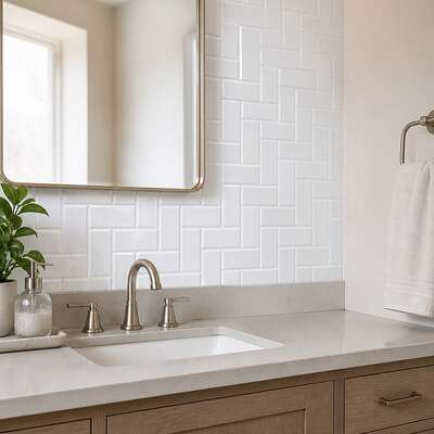 3D Peel-and-Stick Wall Tiles – White Herringbone Design, 10 Sheets