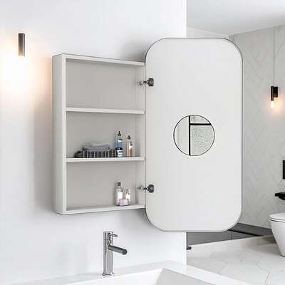 Rectangle Wall Hung Bathroom Mirror Shaving Cabinet Vanity Matte White