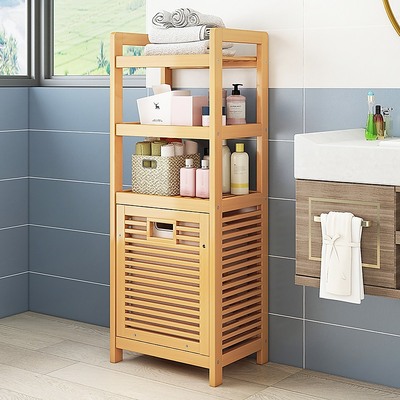 Bamboo 2-In-1 Laundry Hamper Side Table With Shelves