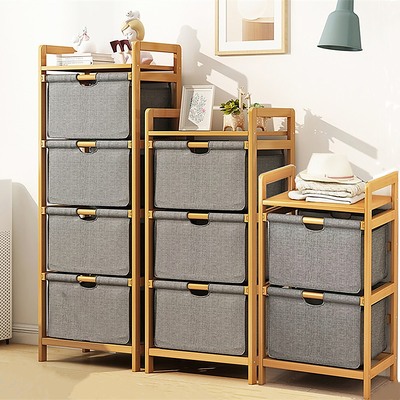 Bamboo Shelf With Storage Hamper Removable Bags