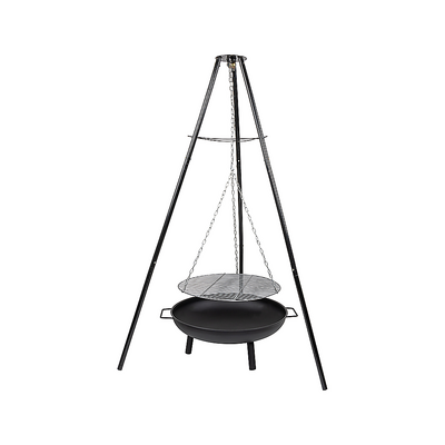 Adjustable Outdoor Fire Pit & BBQ Tripod Design Cast Iron & Steel
