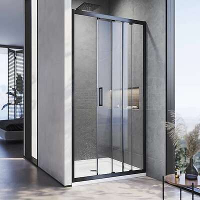 185-200cm Adjustable Wall to Wall Sliding Glass Shower Door in Black