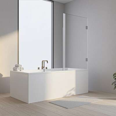 90cm Frameless Swing Bath Screen  White Hardware with Stainless steel hinge for Modern Bathrooms