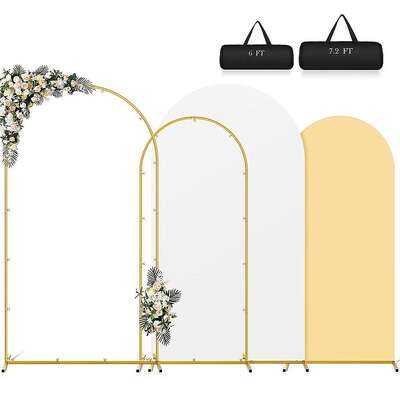 Backdrop Stand with White & Yellow Cover Set for Weddings Events