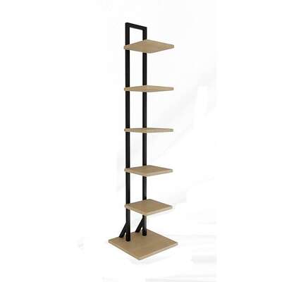 6 Tier Corner Bookshelf Floor Standing Bookcase Black | EXTG