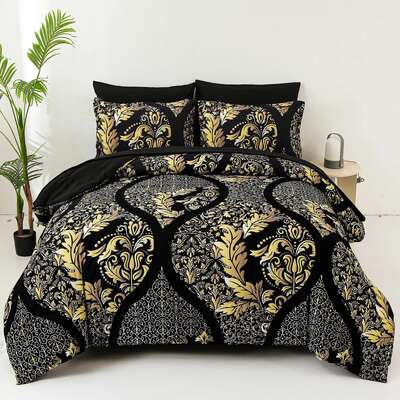 Regal Elegance Black and Gold 3 Pc Comforter & Pillow Cover Set KING