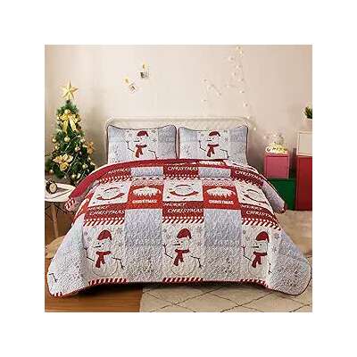 Winter Wonderland snowman santa Christmas Queen Bedspread Set