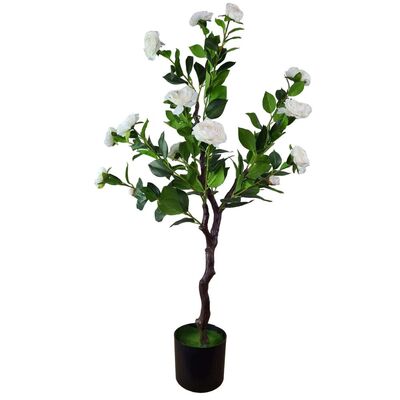 Flowering Natural White Artificial Camellia Tree 100Cm