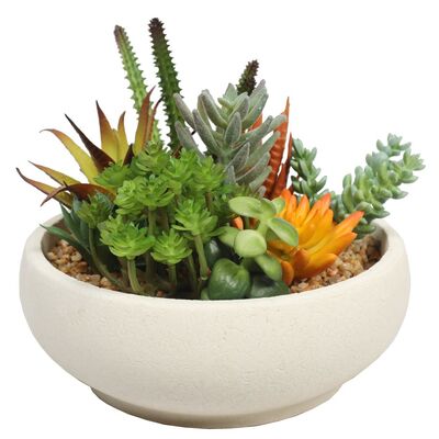 Potted Artificial Succulent Bowl With Natural Stone Pot 21Cm