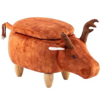 Deer Ottoman Storage with Wooden Footrest-Orange brown 