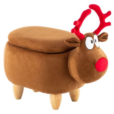Deer Ottoman Storage with Wooden Footrest-Brown