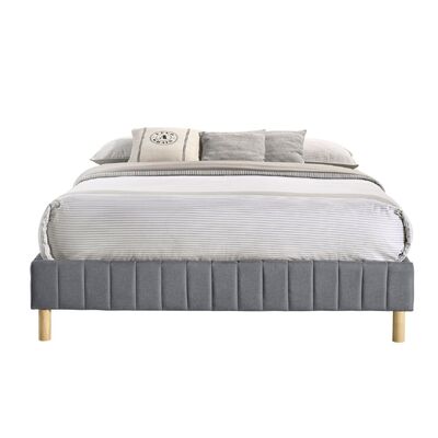 Aries Contemporary Platform Bed Base Fabric Frame with Timber Slat King Single in Light Grey