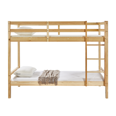 Solid Pinewood Kids' Single Bunk Bed Natural 