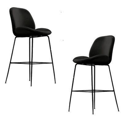 Classic Black Velvet Barstool Set of 2