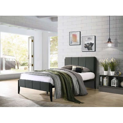 Fabric Upholstered Bed Frame in Charcoal - King Single