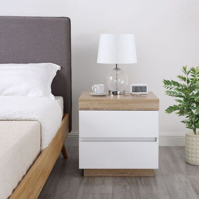 White Wooden Bedside Table with Drawers Cabinet